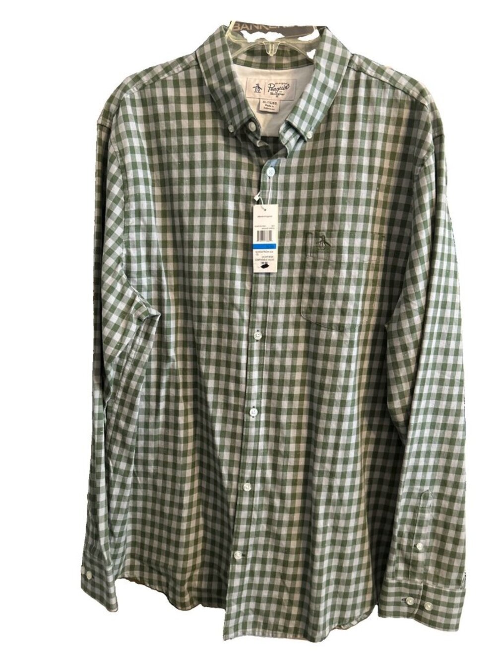 Original Penguin Men’s XL Gingham Button Down Shirt Bronze Green OCWF9029 NWT